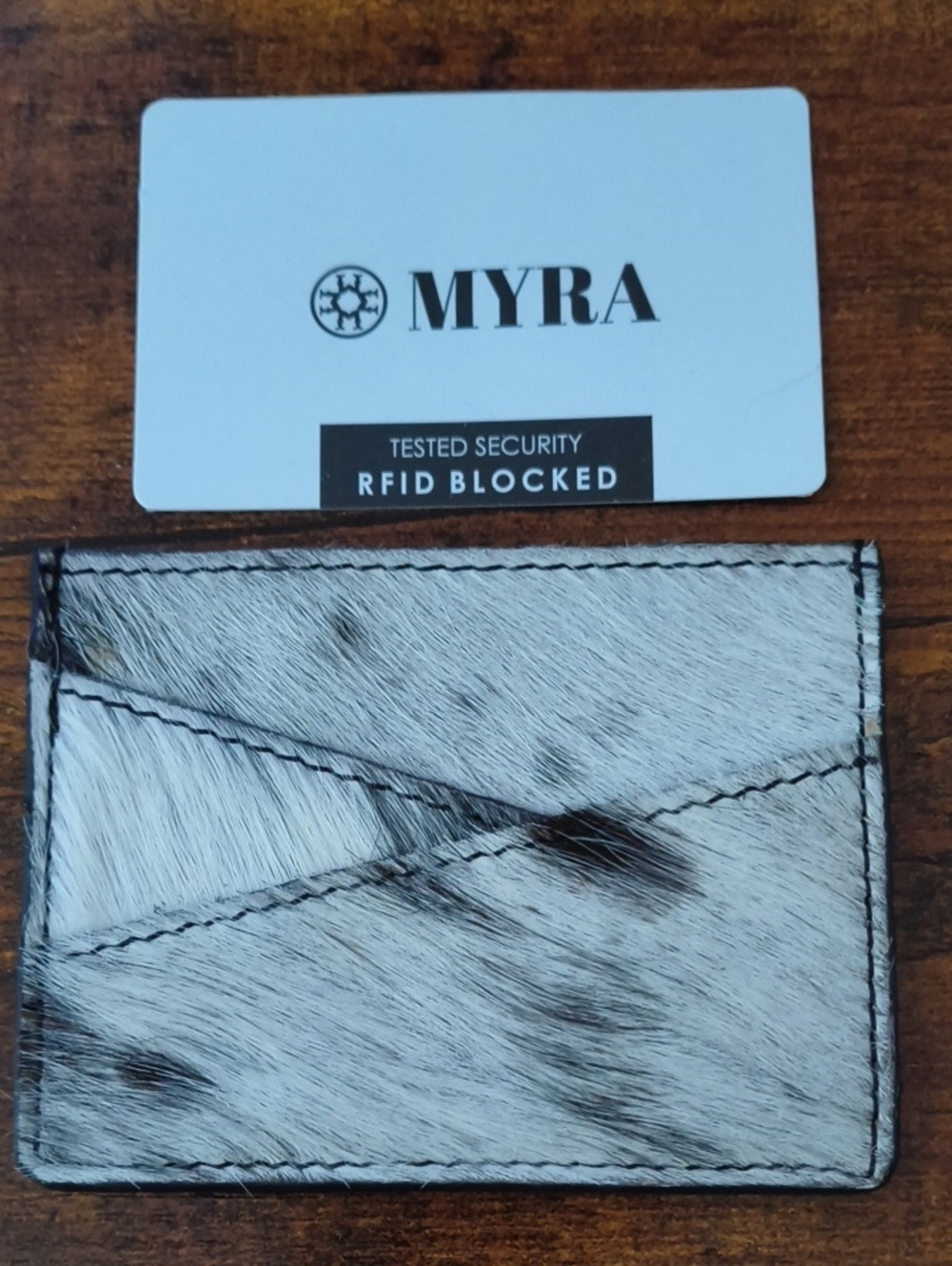 Myra Bag Gray and Black Hair-On Leather RFID Card Sleeve